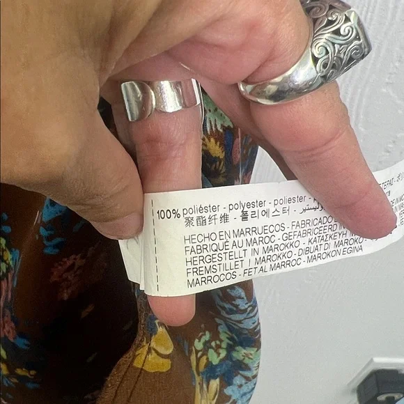 Zara - Colorful Floral Neck Tie Long Sleeve Deep V Neck Midi Dress Size Large - Picture 9 of 12